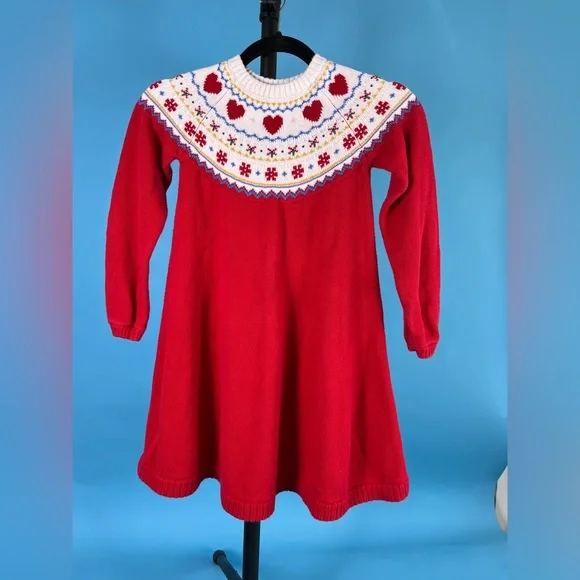 Hanna Andersson Girl Fairisle Sweater Dress 8 holiday hearts - Picture 1 of 6